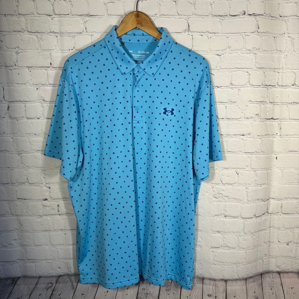 Under Armour Playoff Polo Mens XL Blue Star Print Golf Shirt 1327037-484 SS 2022